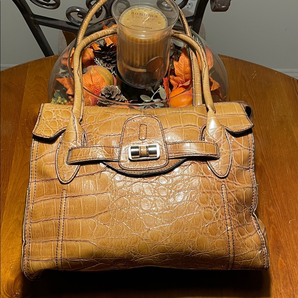 East 5th Tan Crocodile-Embossed Satchel